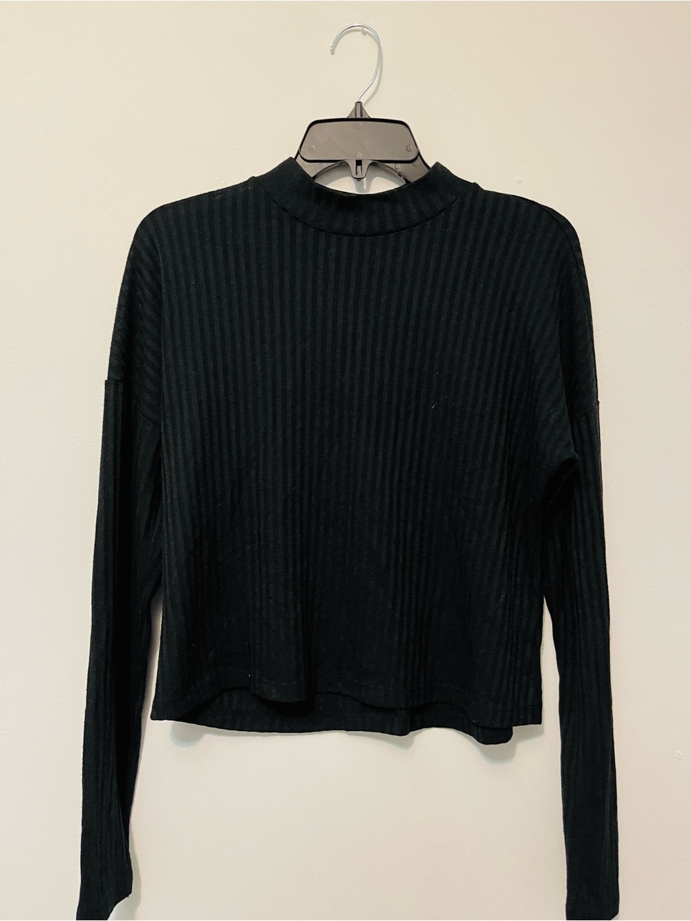 It's Our Time Black Rib-Knit Long Sleeve Mock Neck Top